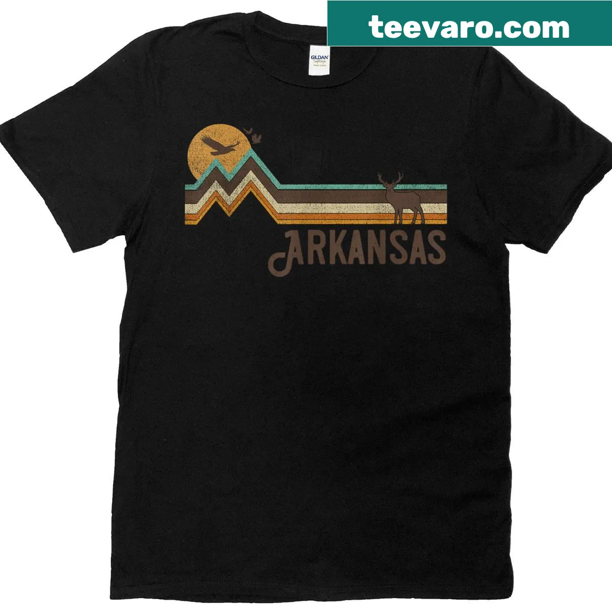 Vintage T-shirt featuring Arkansas landscapes from the 70s and 80s — on a men's t-shirt