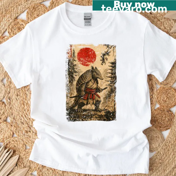 Ukiyo-e art inspired design featuring an armadillo ronin for T-shirt