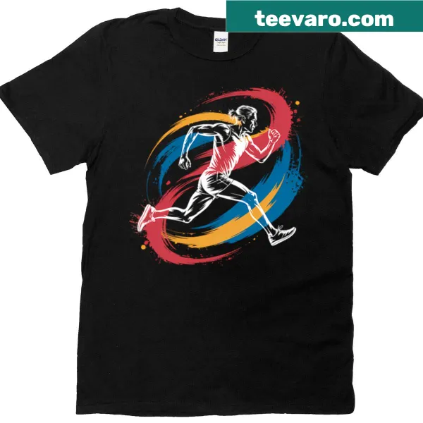 Abstract running t-shirt featuring an artsy cross country runner