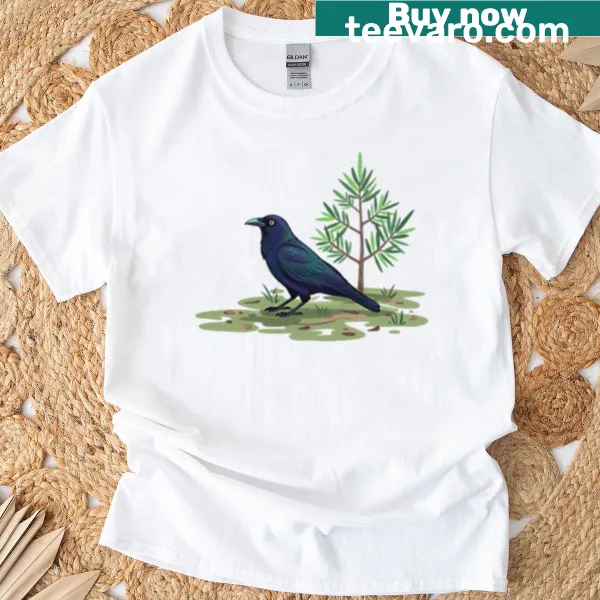 Illustrative T-shirt featuring an Australian raven design