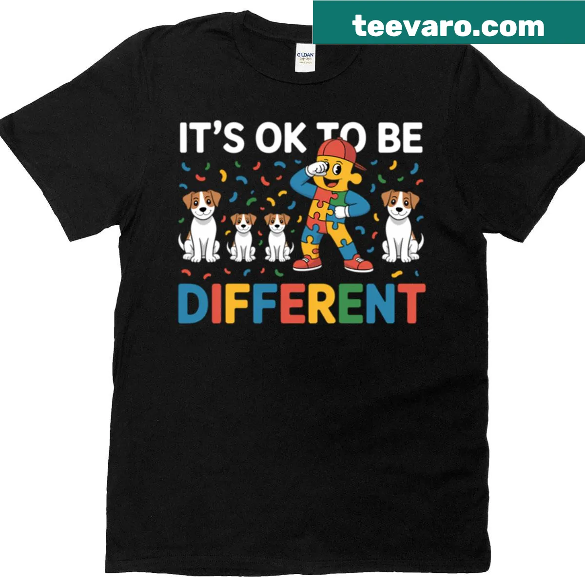 Cartoon beagle dabbing on a humorous Autism Awareness T-shirt — on a men's t-shirt