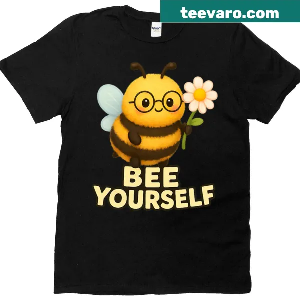 Playful t-shirt with the phrase 'Bee Yourself' in whimsical typography