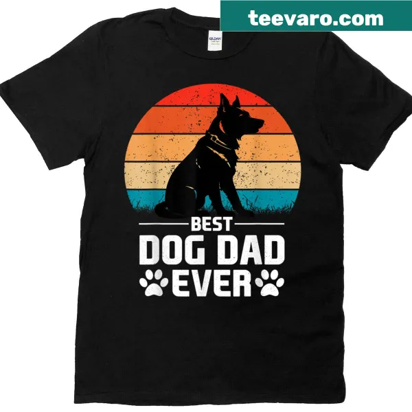 Vintage-style tee proclaiming Best Dog Dad Ever with German Shepherd theme