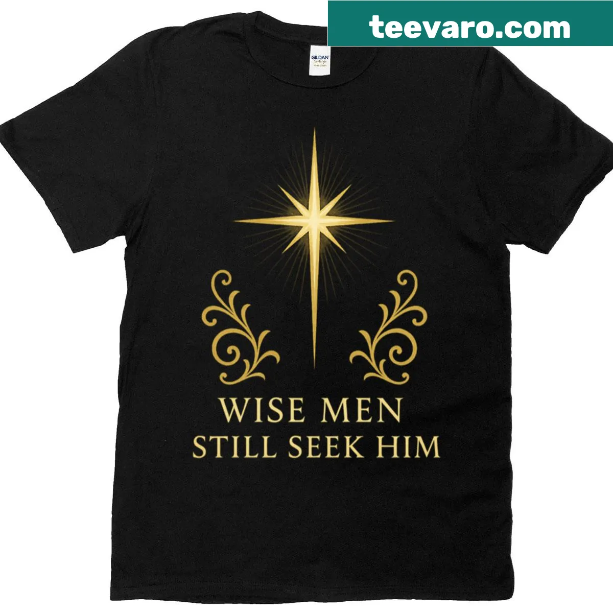 Inspirational T-shirt with text about the Bethlehem guiding star and Wise Men — on a men's t-shirt