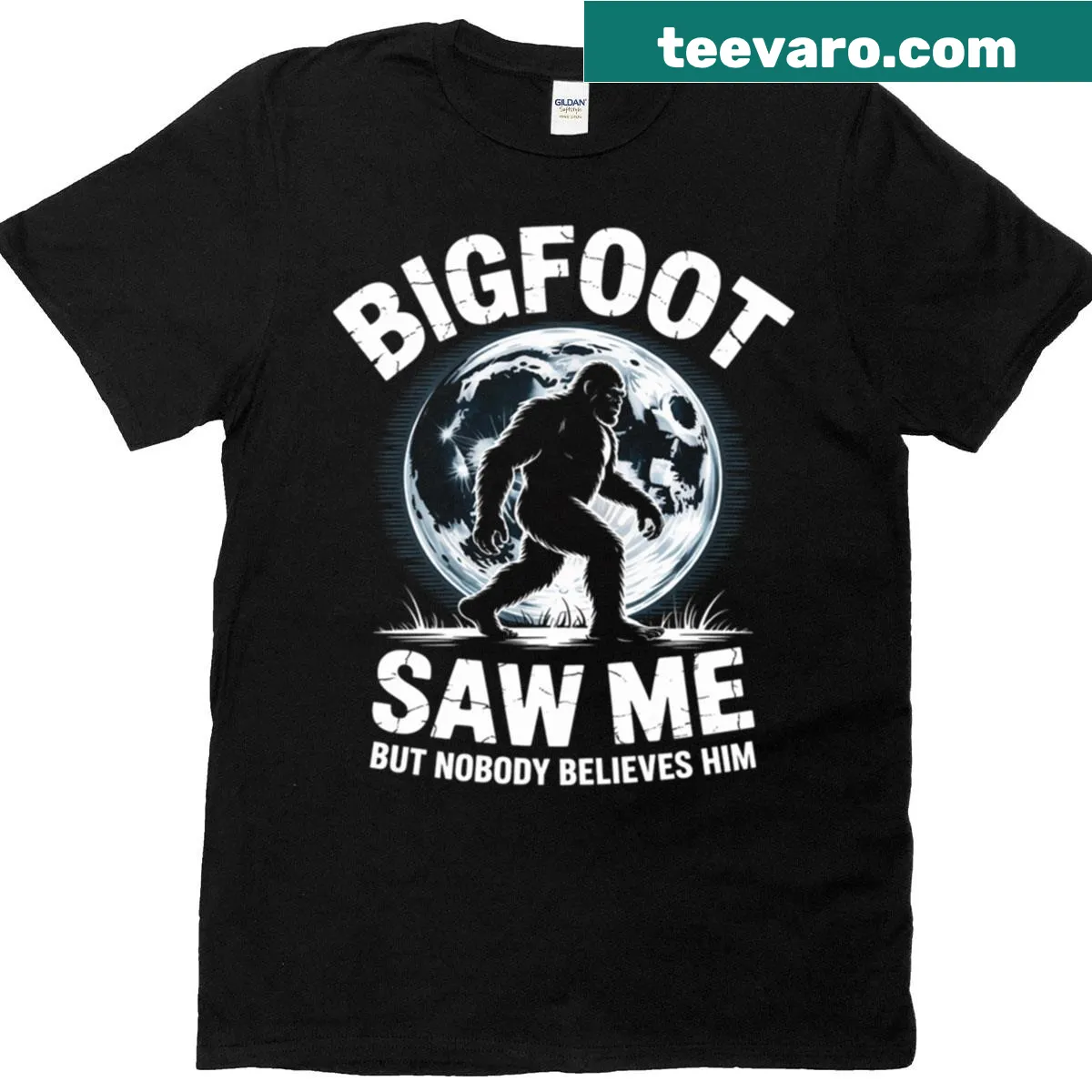 Bigfoot T-shirt featuring a whimsical Sasquatch illustration — on a men's t-shirt
