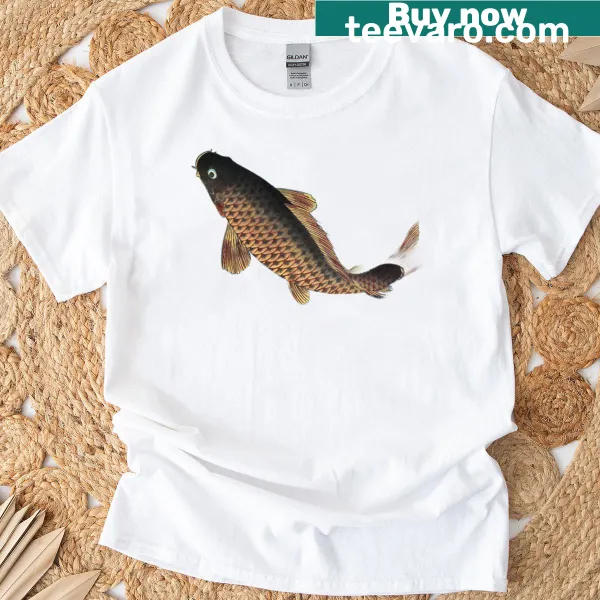 Vintage black koi fish design on a t-shirt