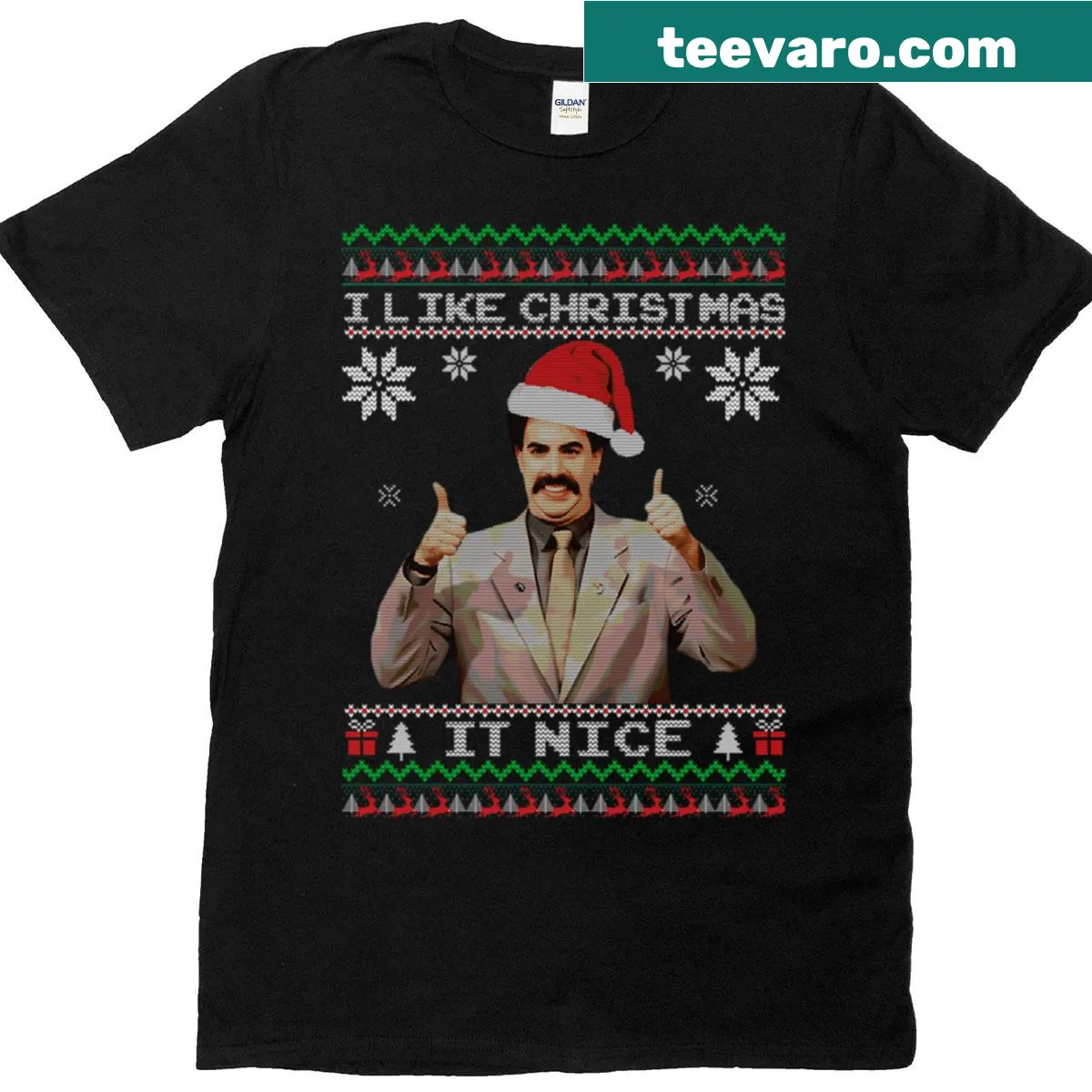 Funny Borat Christmas-themed T-shirt — on a men's t-shirt