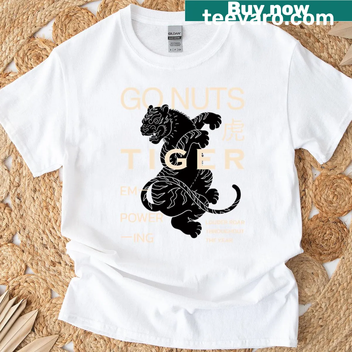 T-shirt featuring a bold illustration of a brave tiger — on a men's t-shirt