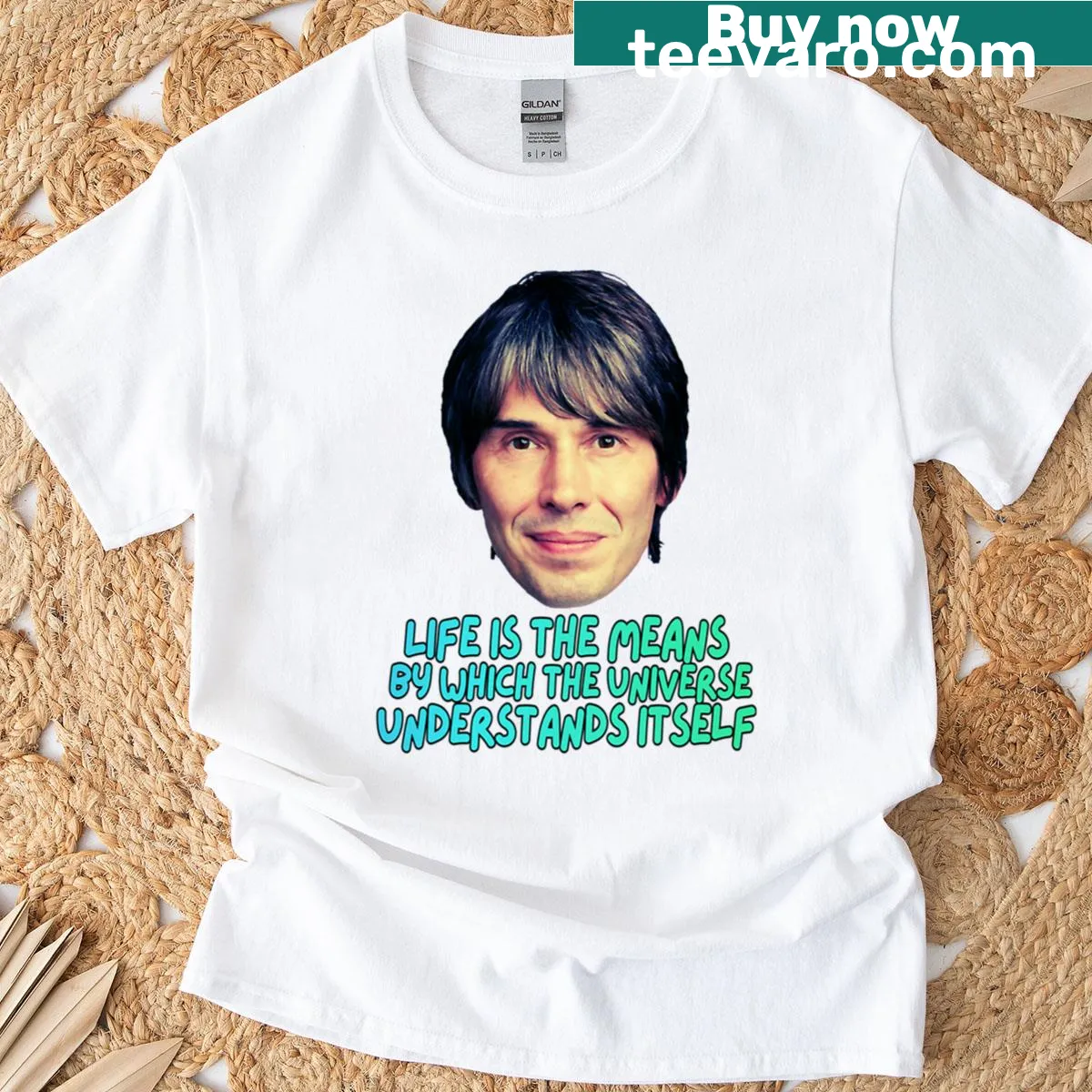 Typographic design featuring an inspirational quote from Brian Cox — on a men's t-shirt