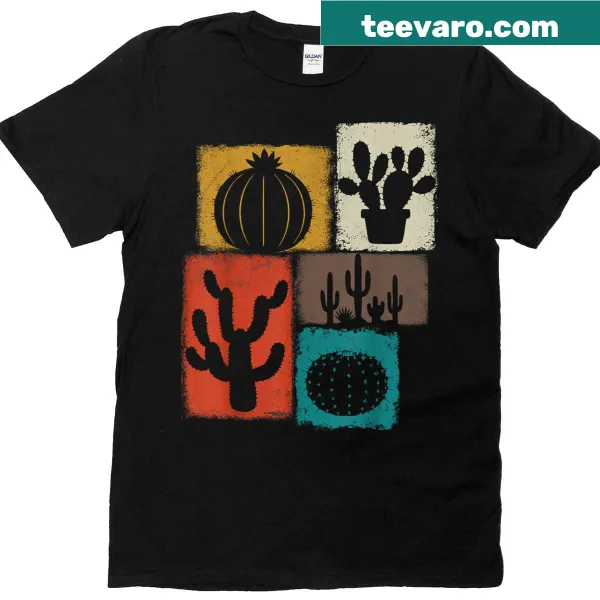 Vintage collage t-shirt featuring various cacti and succulents