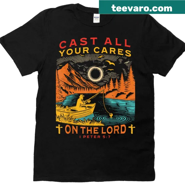 Retro vintage t-shirt with inspirational scripture design from 1 Peter 5:7