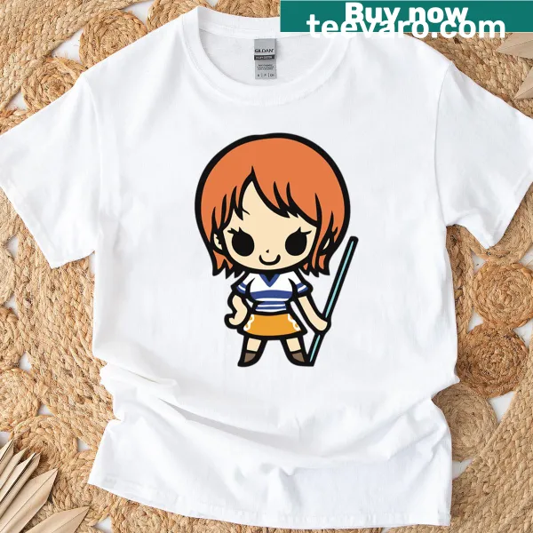 Cartoon-style t-shirt featuring Cat Burglar Nami from One Piece