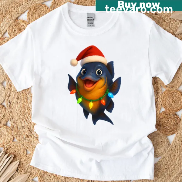 Festive Christmas-themed T-shirt featuring a batfish illustration