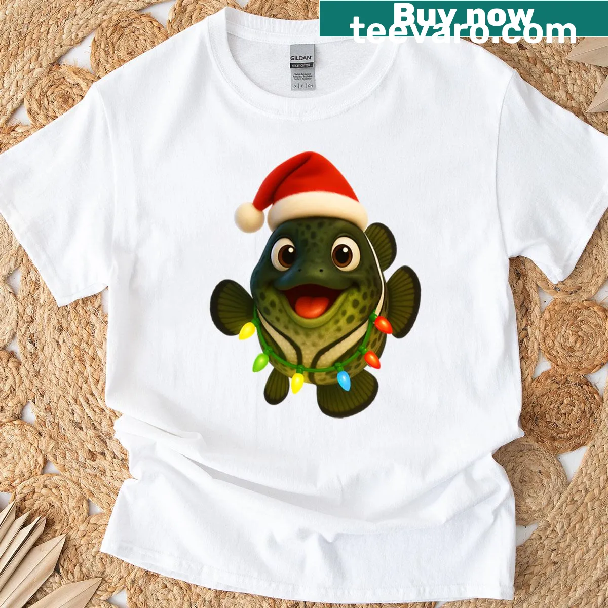 Christmas Black Crappie t-shirt with festive design — on a men's t-shirt