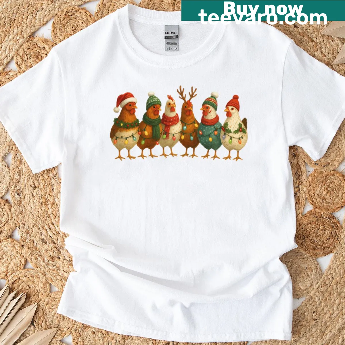 Funny chicken design for Christmas on a farm-themed t-shirt — on a men's t-shirt