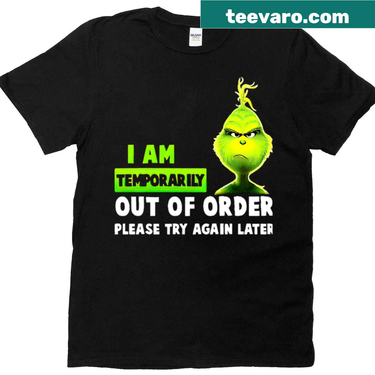 Funny Christmas t-shirt with 'I Am Temporarily Out Of Order' text — on a men's t-shirt