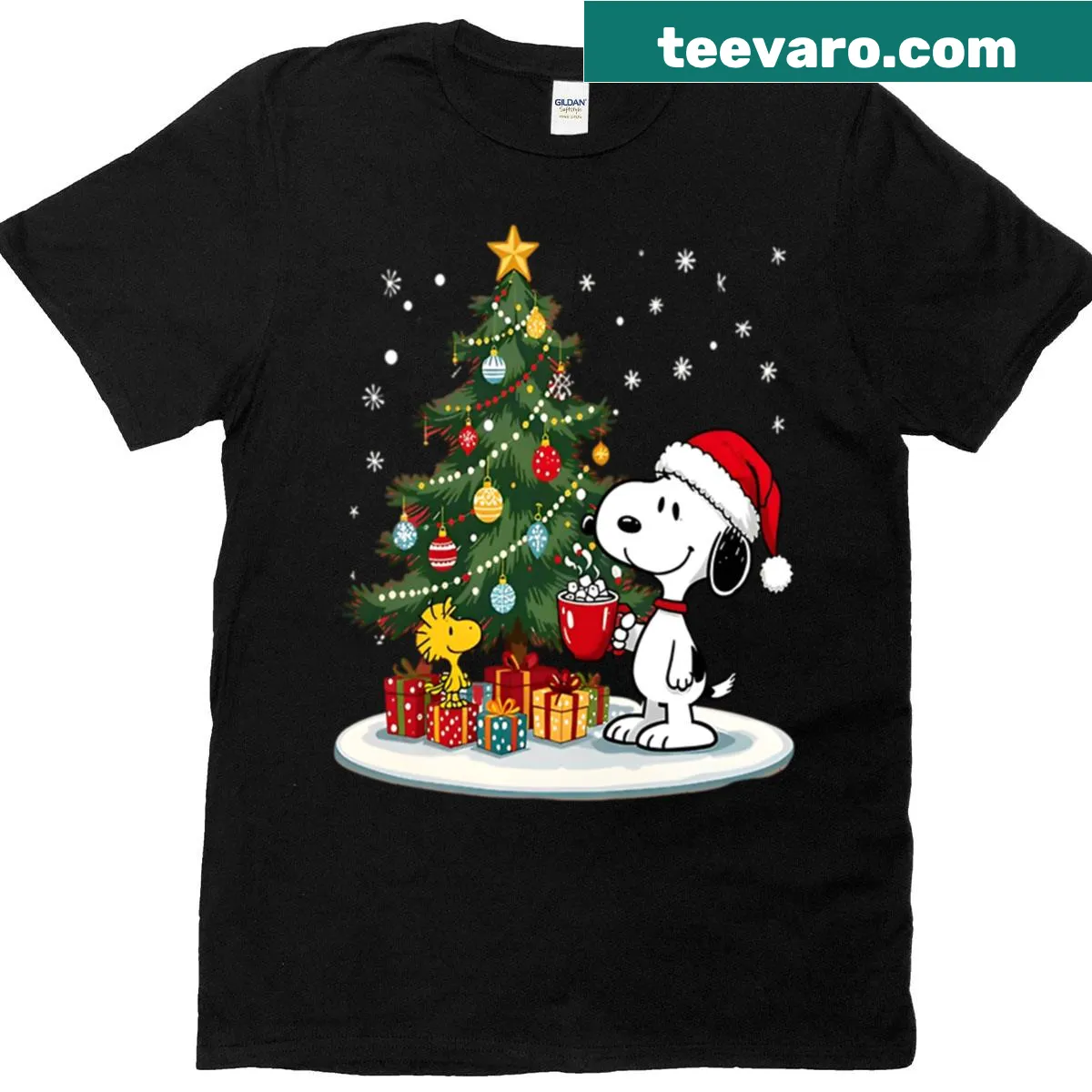 Cute Snoopy Christmas T-shirt with festive decorations — on a men's t-shirt