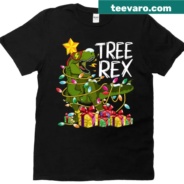 Christmas Tree Rex T-shirt with dinosaur and holiday lights