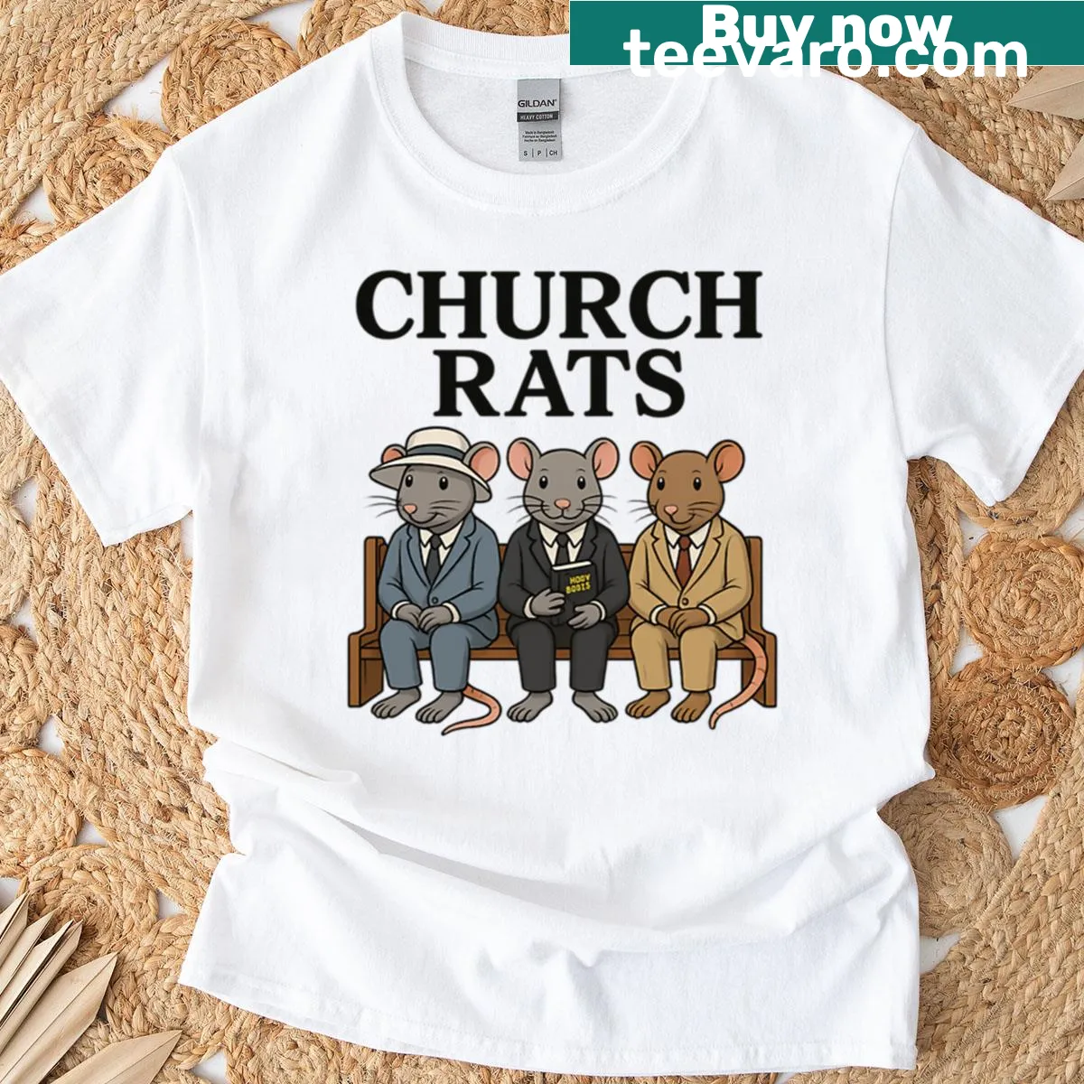 Humorous Church Ratsmen T-shirt with funny text — on a men's t-shirt