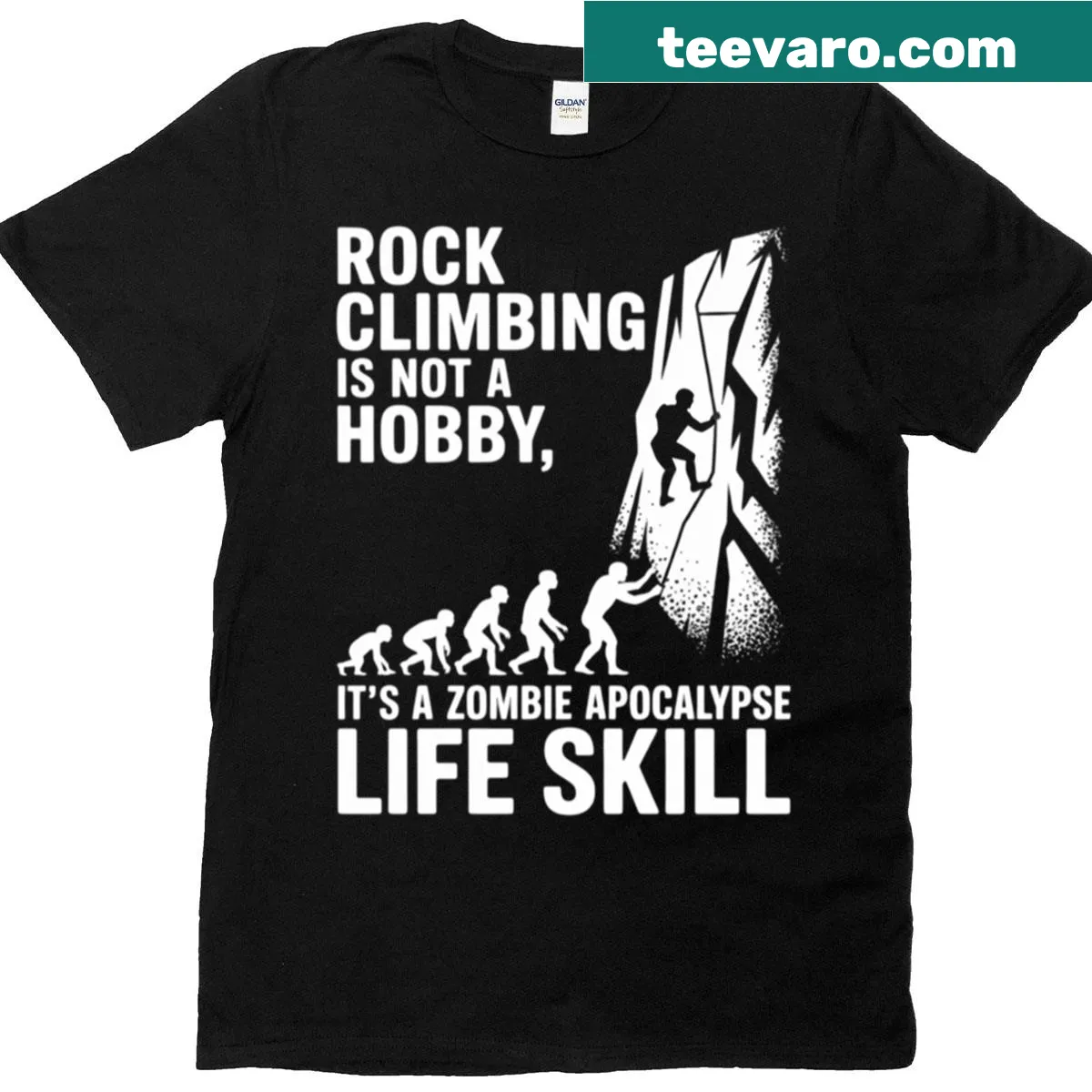 Rock climber escaping zombies design for adventure lovers — on a men's t-shirt