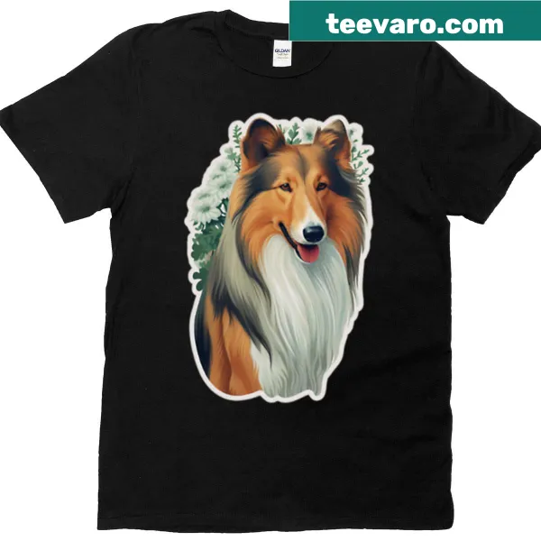 Painterly collie dog illustration on a t-shirt