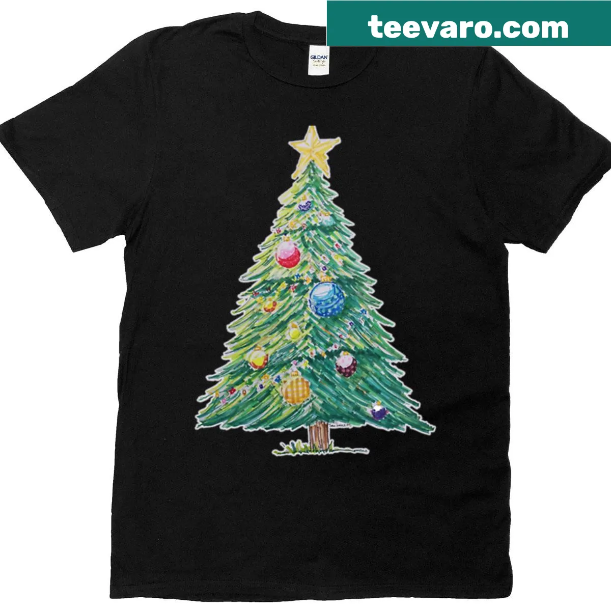 T-shirt featuring a festive Christmas tree design — on a men's t-shirt