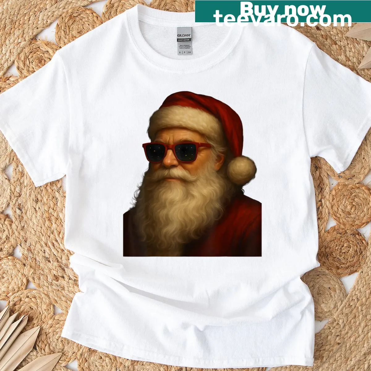 Funny Santa T-shirt with a retro design featuring sunglasses — on a men's t-shirt