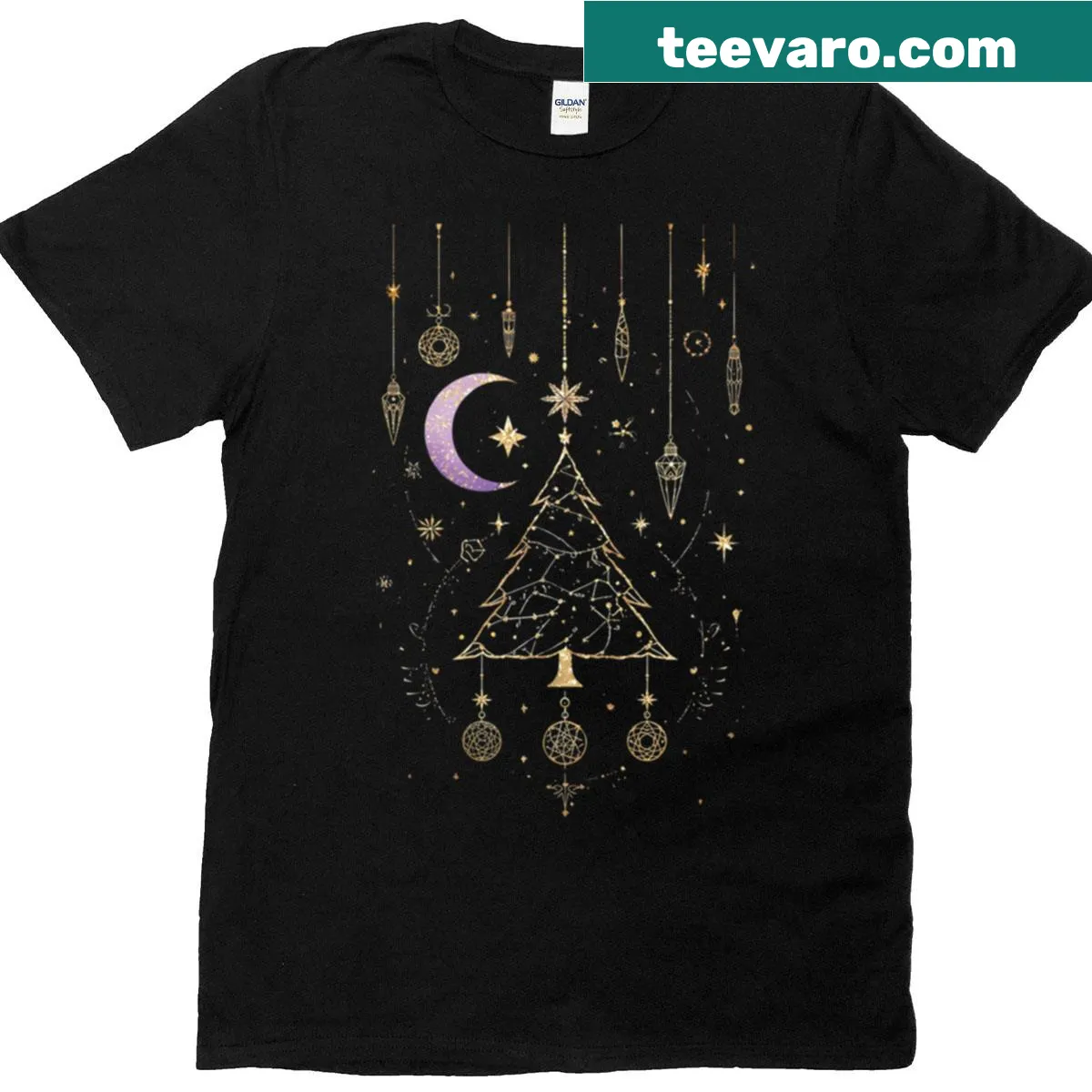 Zodiac tree illustration on a cosmic winter t-shirt — on a men's t-shirt