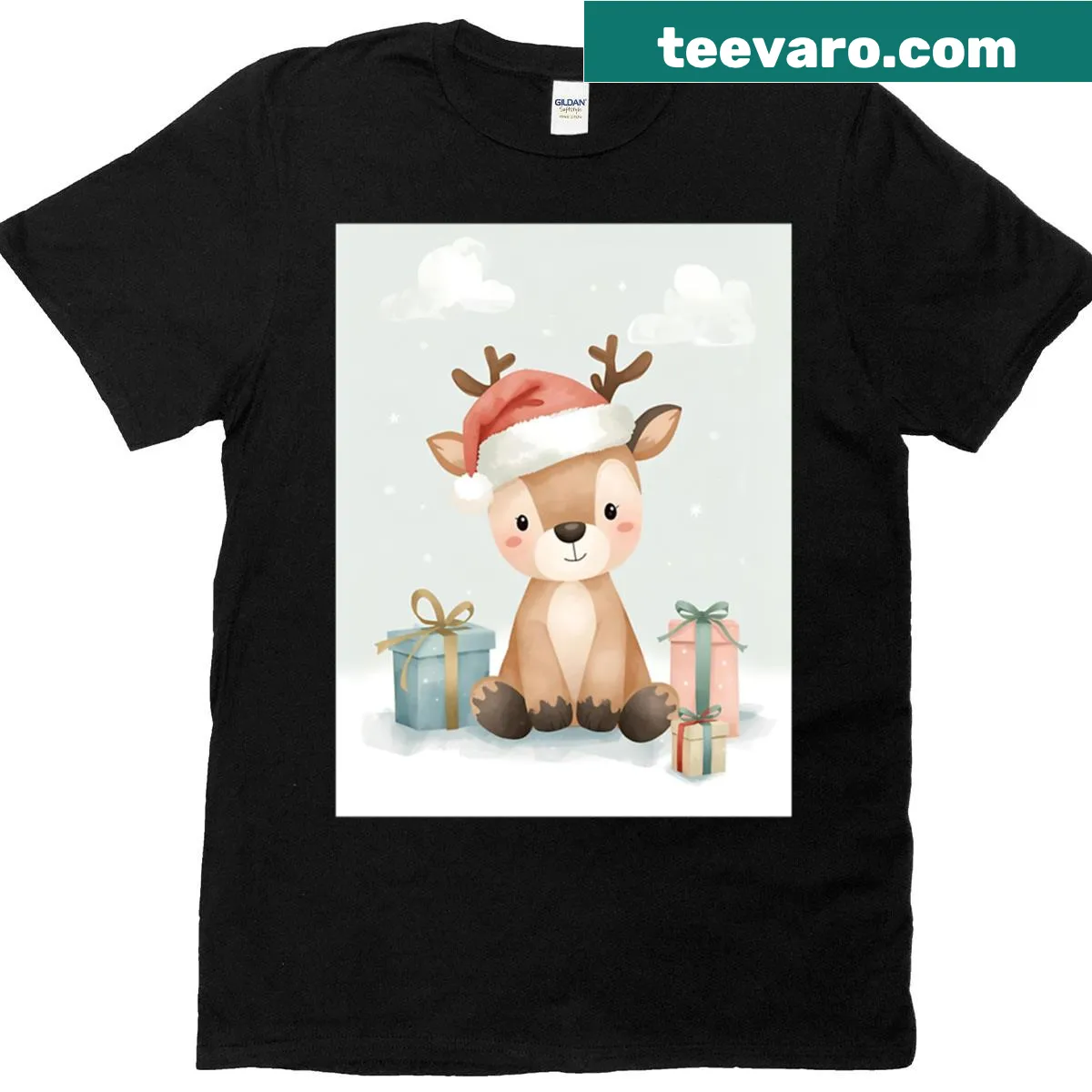 Cartoon teddy bear on a winter holiday T-shirt — on a men's t-shirt