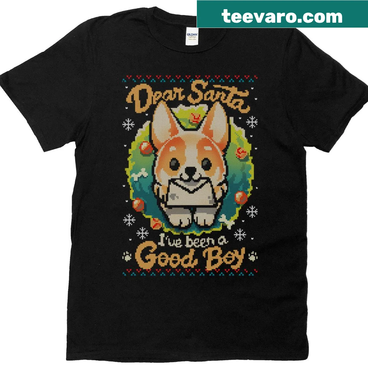 Cute corgi dog graphic t-shirt for Christmas — on a men's t-shirt