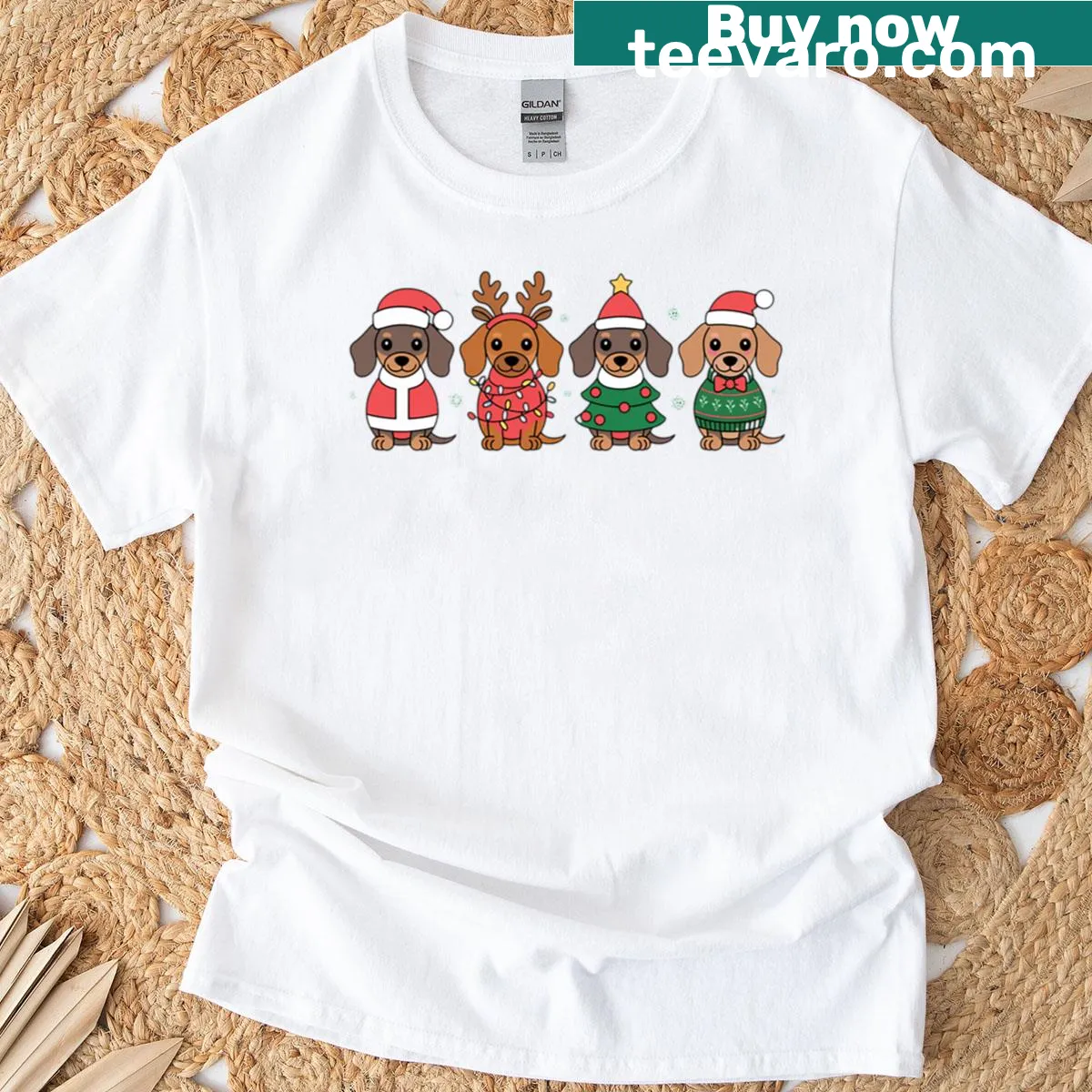 Cute Christmas Dachshund t-shirt with festive design — on a men's t-shirt