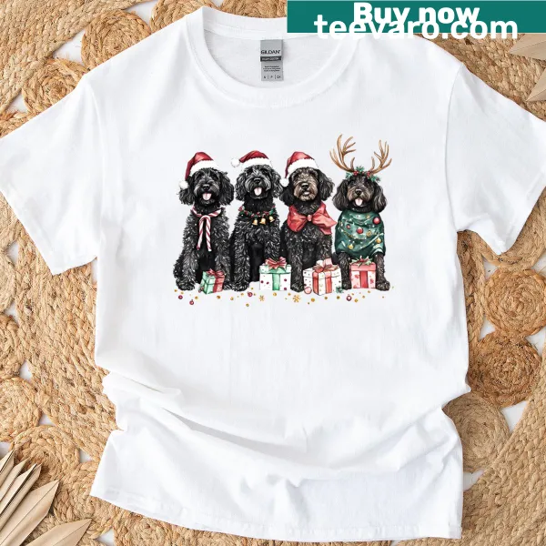 Cute Goldendoodle and reindeer Christmas graphic T-shirt