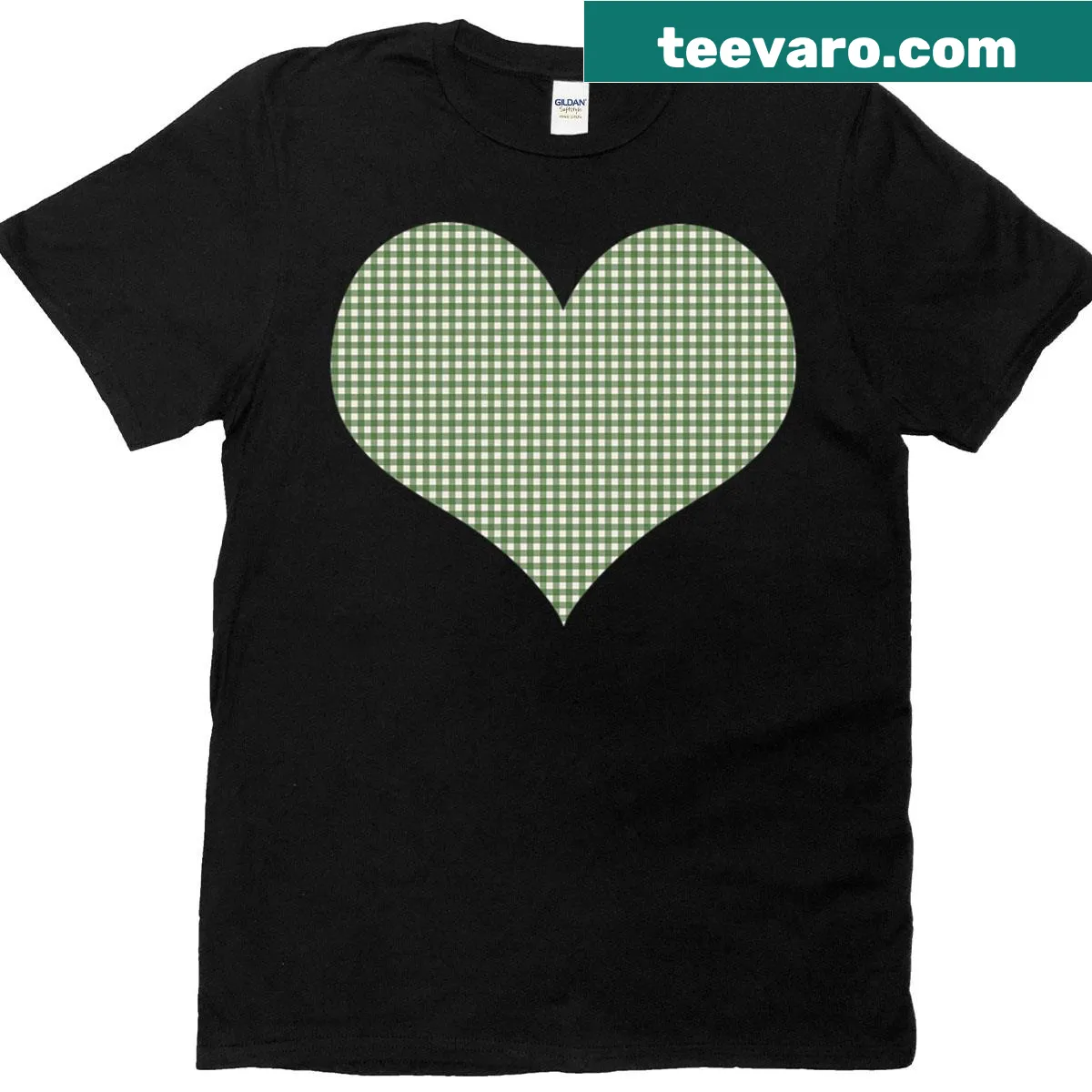 Retro green gingham check pattern T-shirt — on a men's t-shirt