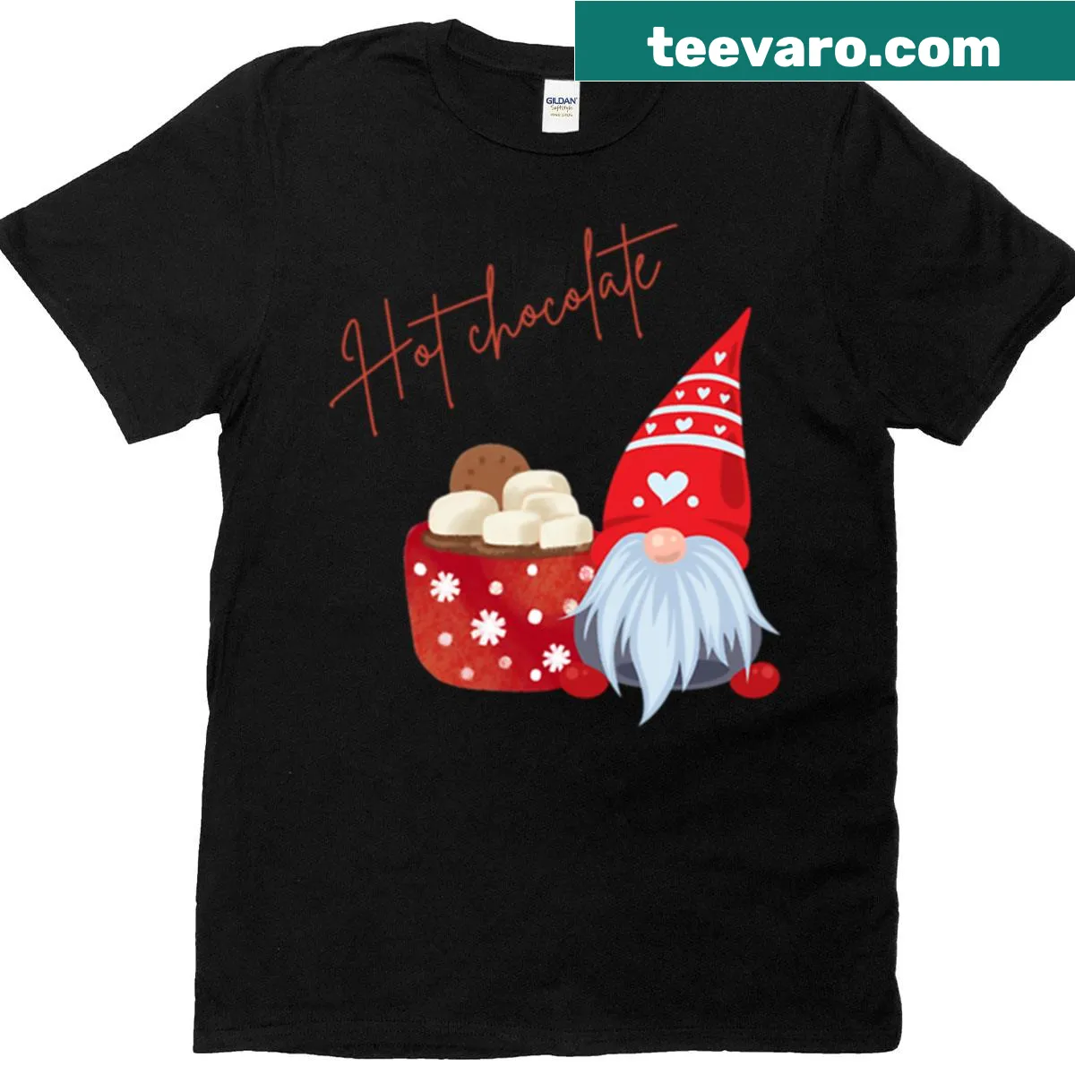Cute winter gnome illustration with hot chocolate — on a men's t-shirt
