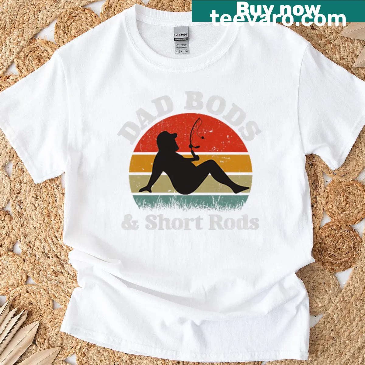 Vintage t-shirt with 'Dad Bods And Short Rods' text on both sides — on a men's t-shirt
