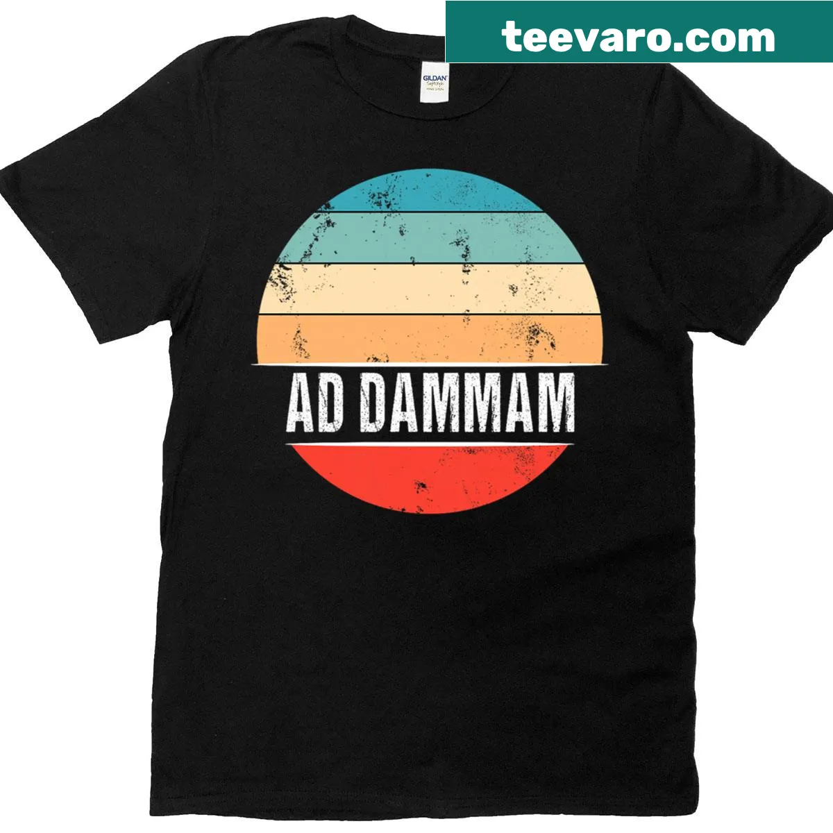 Graphic t-shirt celebrating Dammam city with landmarks and symbols — on a men's t-shirt