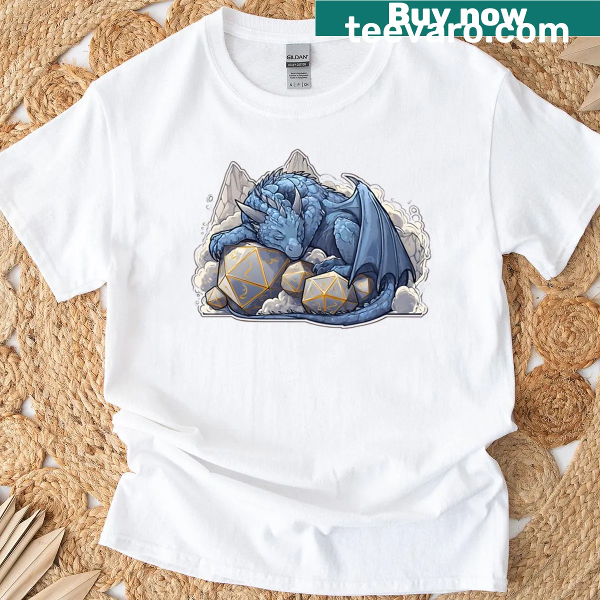 Sleeping dragon graphic for DnD T-shirt — on a men's t-shirt