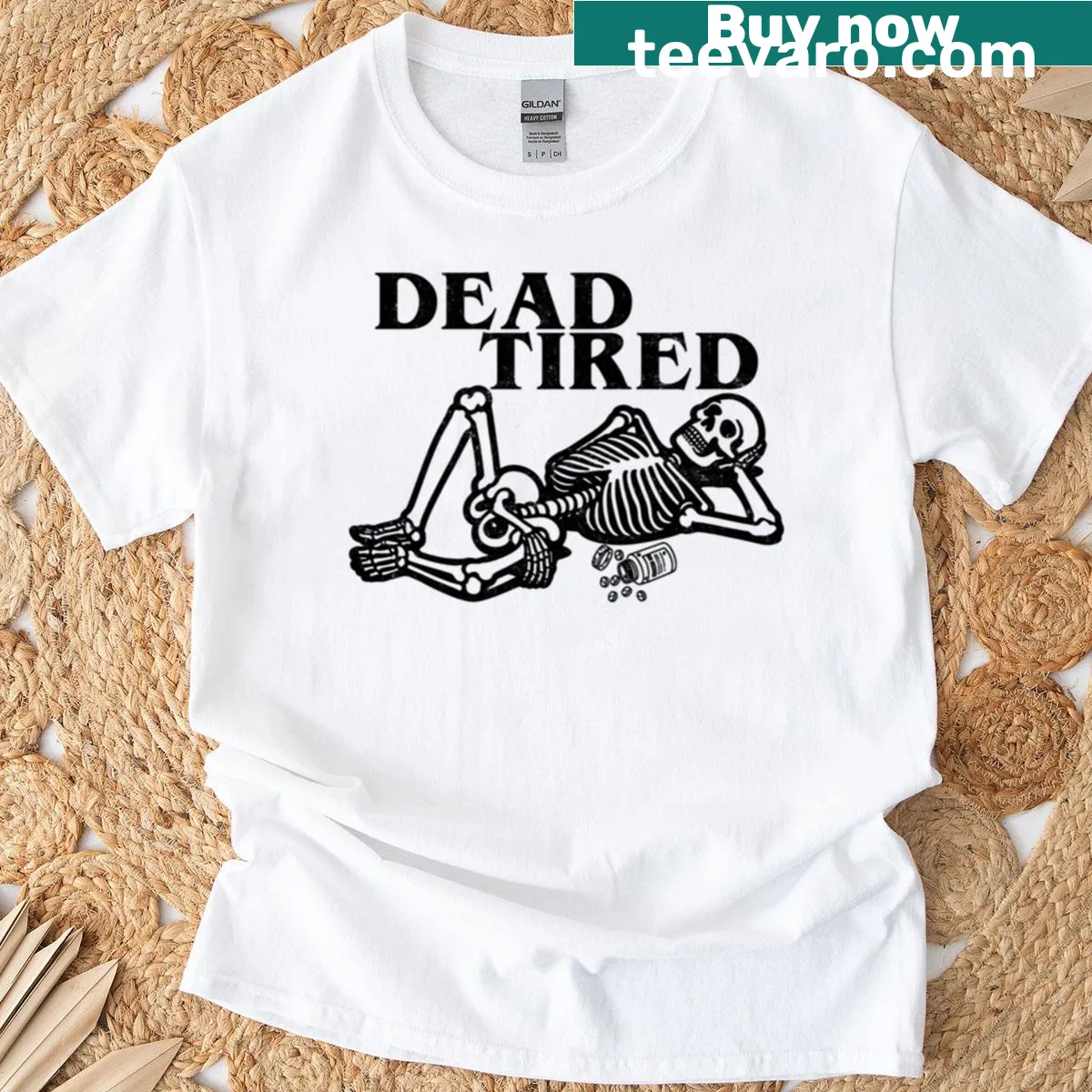 Vintage distressed t-shirt with a humorous skeleton design — on a men's t-shirt