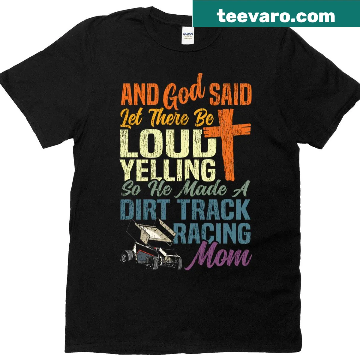 Vintage t-shirt for Race Moms featuring a retro sprint car design — on a men's t-shirt