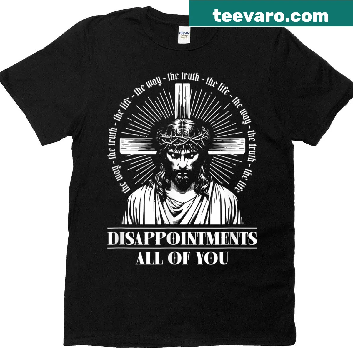 Christian cross design with bold text centered on the shirt — on a men's t-shirt