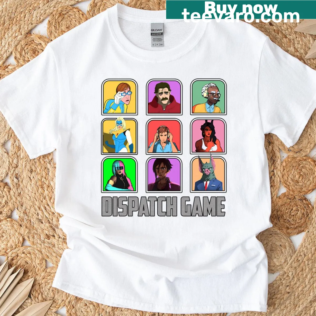 Illustration of dispatch game characters in a playful design — on a men's t-shirt