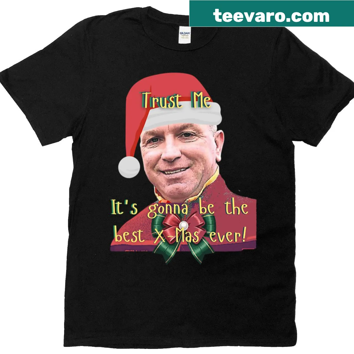Whimsical Christmas T-shirt with festive designs celebrating the holiday — on a men's t-shirt