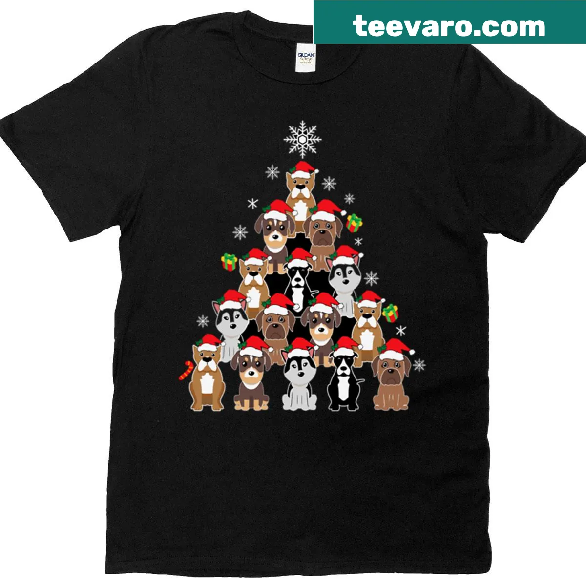 Festive T-shirt with dogs celebrating Christmas in a cheerful design — on a men's t-shirt