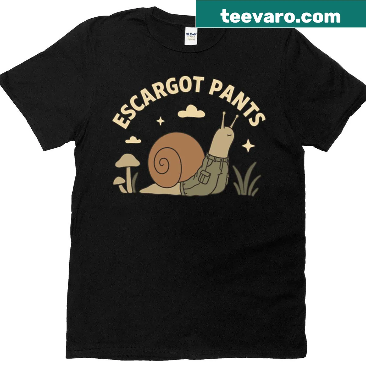 Illustration of a snail in pants on a humorous T-shirt — on a men's t-shirt