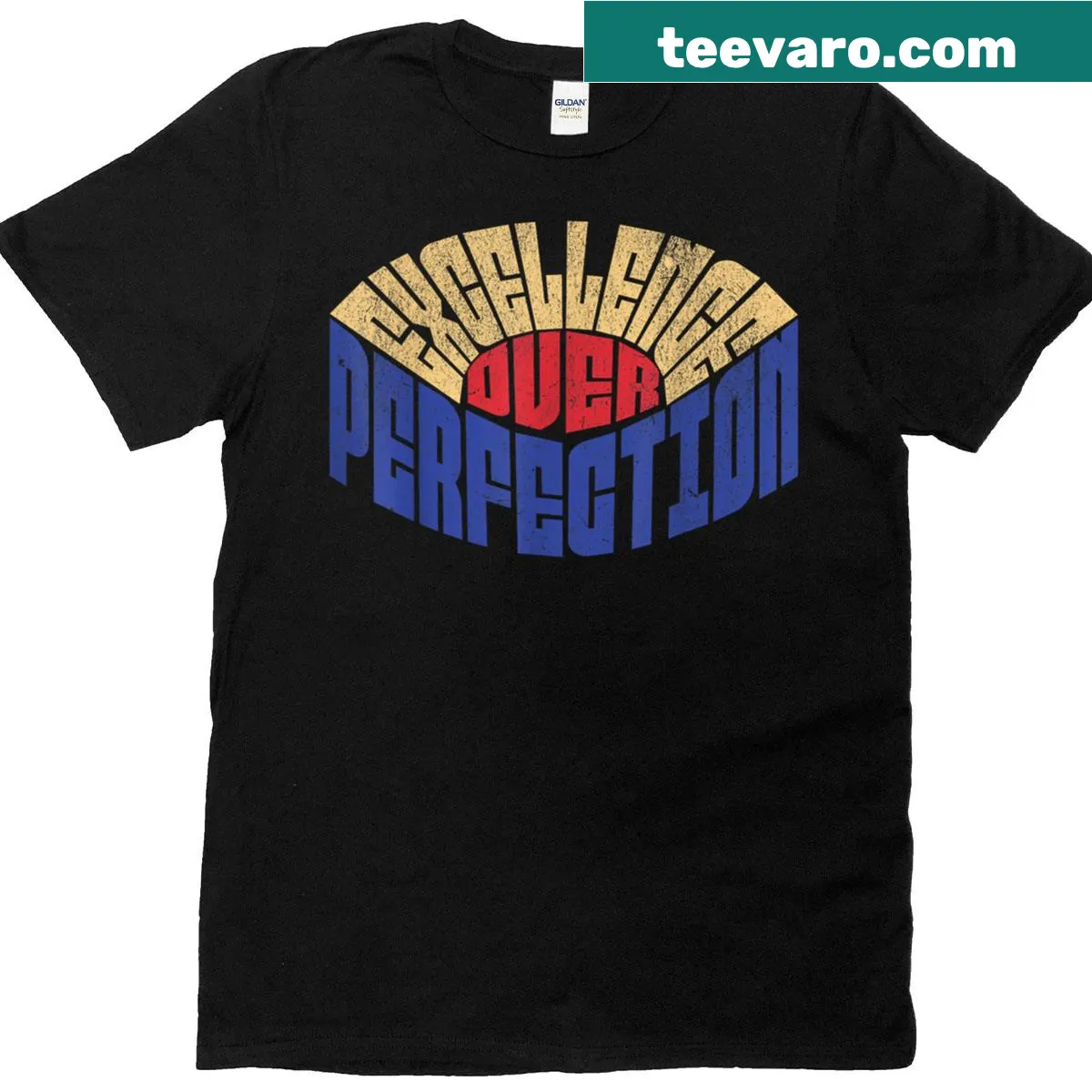 Vintage-style T-shirt featuring the phrase 'Excellence Over Perfection' in a retro design — on a men's t-shirt