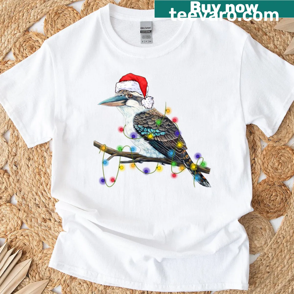 Illustration of festive kookaburras for Christmas — on a men's t-shirt