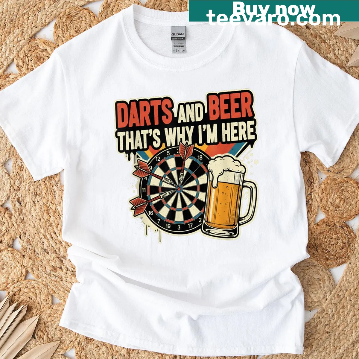 Retro dart-themed t-shirt with fun typography — on a men's t-shirt