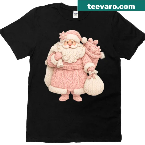 Cute Santa Claus design resembling crochet embroidery on a T-shirt