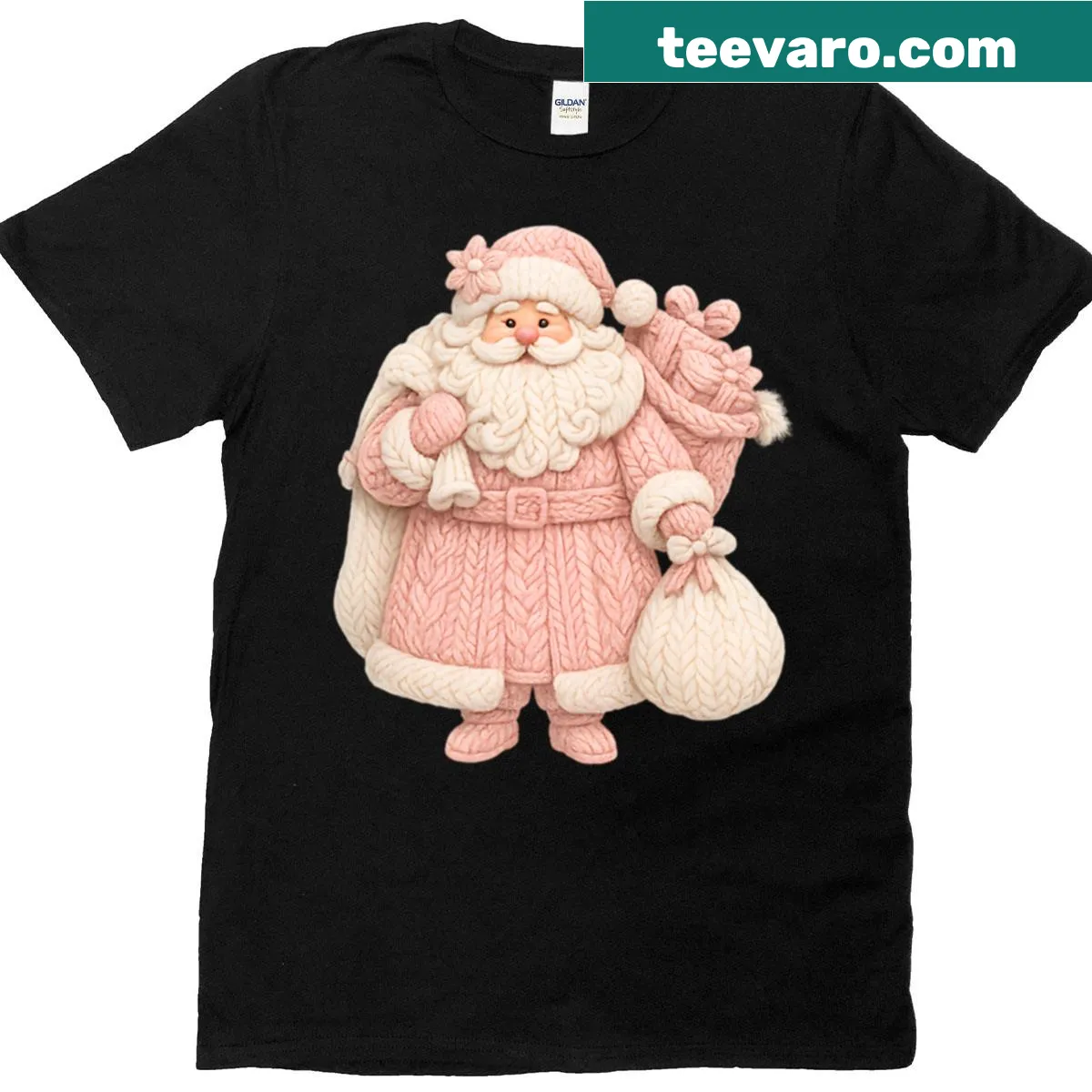 Cute Santa Claus design resembling crochet embroidery on a T-shirt — on a men's t-shirt