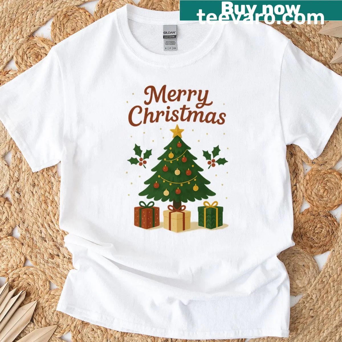 Festive Christmas Tree T-shirt with a holiday illustration — on a men's t-shirt